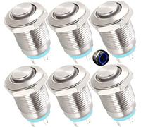 RUNCCI-YUN 6 Pezzi 12-24 V Interruttore Pulsante 12mm,Pulsante Momentaneo in Metallo Impermeabile DIY Pulsante Rotondo ON OFF per Auto Campanello con Luce LED ad Anello Blu(Testa Alta)