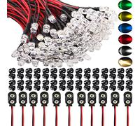 RUNCCI-YUN 60Pcs 5mm LED Pre Cablati Diodi ad Emissione Luminosa DC12V lampade per modellismo + 60Pcs 5mm Supporto in Plastica del Diodo+ 10pcs Connettore batteria 9v