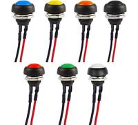 RUNCCI-YUN 7 x pulsante 12 mm, impermeabile, interruttore di alimentazione rotondo, 12 mm, mini pulsante di accensione, 7 colori interruttori momentanei (con filo)