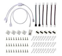 RUNCCI-YUN 78Pcs 5050 Kit di connettori per strisce LED RGB a 4 pin Kit di connettori LED RGB a 2 vie, 10mm Connettori per connettori a striscia PBC LED, cavo di prolunga RGB, clip per striscia LED