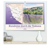 Rundreise durch die Toskana (hochwertiger Premium Wandkalender 2026 DIN A2 quer), Kunstdruck in Hochglanz: Kultur und Natur im zarten Aquarell-Stil