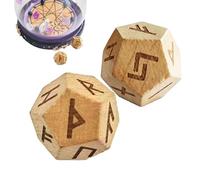 Rune Divination Set, 2 pezzi di Divinazione in legno intagliato, piccoli dadi per la decorazione della casa, la meditazione, la divinazione, i viaggi, l'intrattenimento