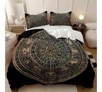 Rune Mistiche Retrò Copripiumino 2 Persona con Cerniera 200x200 cm Marrone Set Biancheria da Letto in Microfibra, Lavabile in Lavatrice, per Bambini, Adolescenti e Adulti