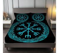 Rune Vichinghe Simboli Lenzuolo con angoli profondo 30 cm, 160 x 200 cm Set letto in microfibra spazzolata morbida, facile da lavare, con 2 federe e lenzuolo con angoli elasticizzato, Nero