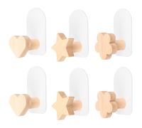 RUNEAY Ganci appendiabiti per bambini, 6 pezzi, ganci da parete in legno, autoadesivi, senza foratura, per la cameretta dei bambini, per cappello, sciarpa, cappello, borsa