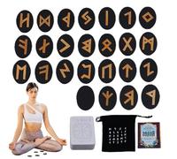 Runes Set - Mistical con borsa manuale e portaoggetti, 25 rune in legno per meditazione, spirituale, intrattenimento, decorazione per la casa delle streghe, ampliate i vostri orizzonti