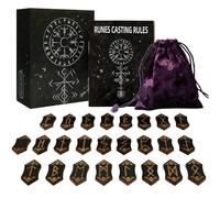 Runes Set, Wooden Divination Kit, Meditation Symbol Stones, Black, Hand Carved Design, Storage Bag Included, for Home, Dorm, School, Camping, Friends, Classmates, Colleagues