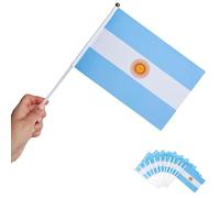 Runesol Confezione da 12 bandiere dell'Argentina, 14 cm x 21 cm, mini bandiere su bastoncini, decorazioni per feste e sport per eventi come Wimbledon e Copa America