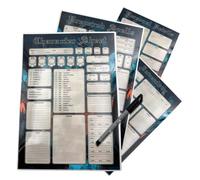 Runewood Encounters Scheda personaggio RPG riutilizzabile - 2 schede personaggio laminate in formato A4 (4 pagine), pennarello cancellabile a umido incluso, compatibile con D&D 5E e D&D 2024 (5.5E)