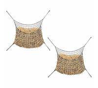 Runheo 2 reti per fieno, rotonde, nere, 75 x 50 cm, in polipropilene, per cavallo, manzo, pecora, capra, stalla e pascolo, pieghevole, resistente alle intemperie, per un'alimentazione ordinata