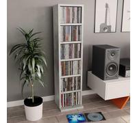Runheo Armadietto per CD in legno grigio cemento, 21 x 20 x 88 cm, con 6 scomparti aperti per CD, DVD, scaffale HiFi e dischi in vinile, versatile per soggiorno, ufficio o camera da letto