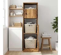 Runheo Armadio portabiancheria con contenitore e porta, in legno anticato, 50 x 68 x 162 cm, set da 2 pezzi con 3 ante a cerniera, molto spazio per bagno, camera da letto, organizer salvaspazio
