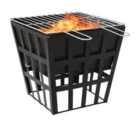 Runheo Braciere e barbecue 2 in 1, in acciaio, 34 x 34 x 48 cm, per giardino e terrazza, con griglia, fonte di calore per esterni, camino e fuoco a legna, per un'atmosfera accogliente e romantica