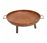 Runheo Braciere in acciaio con rivestimento rustico, 67,5 x 58 x 22,5 cm, marrone, con manici, per giardino e terrazza, garantisce calore e atmosfera accogliente all'aperto
