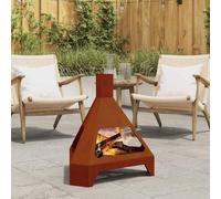 Runheo Braciere marrone in acciaio resistente alle intemperie, 50 x 43 x 52 cm, stufa a legna compatta per giardino, terrazza, balcone, efficace fonte di calore con design robusto e aspetto rustico