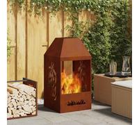 Runheo Braciere marrone in acciaio resistente alle intemperie, 50 x 50 x 100 cm, rettangolare, per giardino, terrazza, esterno, con camino a legna, calore e atmosfera accogliente in inverno e