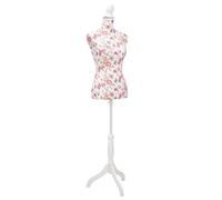 Runheo Busto da donna in 100% cotone, bianco con dettagli a rosa, regolabile in altezza 133-168 cm, con treppiede per appendiabiti, abiti, pantaloni