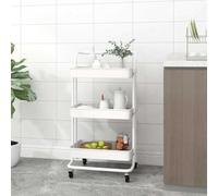 Runheo Carrello da cucina a 3 ripiani, bianco, con manico e 4 ruote, 42 x 35 x 85 cm, in ferro e ABS, mobile e salvaspazio, per cucina, bagno, ufficio, carrello multiuso con cestini rimovibili e