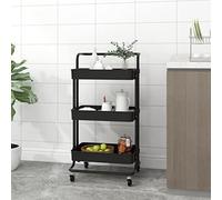 Runheo Carrello da cucina a 3 ripiani, nero, in ferro e ABS, 42 x 35 x 85 cm, con manico e 4 ruote, 2 con freni, mobile multiuso per cucina e sala da pranzo, pratico organizer e spazio