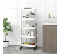 Runheo Carrello da cucina a 5 ripiani, bianco, con ruote in ferro e ABS, 42 x 29 x 128 cm, mobile multiuso con spazio e freni, per cucina, sala da pranzo e ufficio