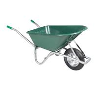 Runheo Carriola verde in acciaio zincato con vasca in plastica da 90 l, portata 150 kg, pneumatici per giardino, cantiere, agricoltura, esterni, facile da trasportare e ribaltare