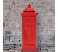 Runheo Cassetta delle lettere a colonna, in alluminio pressofuso, colore rosso, stile vintage, altezza 102,5 cm, con scomparti chiudibili, due chiavi, resistente alle intemperie, per casa, giardino