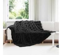 Runheo Coperta antiscivolo in pelliccia di coniglio artificiale, nera, 4 pezzi, 240 x 270 cm, morbida coperta da salotto con texture a bolle di peluche, copriletto traspirante per divano e letto