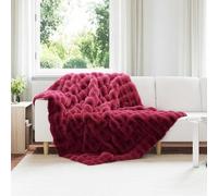 Runheo Coperta antiscivolo in pelliccia di coniglio artificiale, rosso bordeaux, 150 x 220 cm, 4 pezzi, in poliestere, morbida, calda e accogliente, per divano, letto, soggiorno e coperta invernale