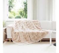 Runheo Coperta antiscivolo in pelliccia di coniglio, beige, set da 4 pezzi, 240 x 270 cm, morbida coperta per divano, letto, soggiorno, traspirante e morbida