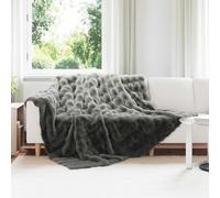 Runheo Coperta antiscivolo in pelliccia di coniglio, grigio scuro, 220 x 240 cm, set da 4 pezzi, in poliestere, dal design moderno, per soggiorno, letto, divano, morbida, calda e traspirante
