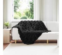 Runheo Coperta antiscivolo in pelliccia di coniglio Olite, 4 pezzi, nero, 130 x 150 cm, coperta per divano, letto e soggiorno, calda e soffice, ideale come copriletto