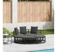 Runheo Divano lounge per esterni, nero, senza tetto, in polyrattan, con cuscino, resistente alle intemperie e impermeabile, 160 cm, isola modulare per terrazza, balcone e giardino, per rilassarsi