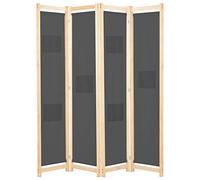 Runheo Divisorio in 4 pezzi, grigio con tessuto, 160 x 170 x 4 cm, autoportante, pieghevole e opaco, per camera da letto, ufficio, soggiorno, interni, con elementi in legno e protezione dagli sguardi