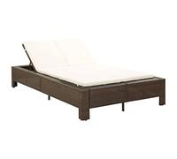 Runheo Lettino da sole per 2 persone, in polyrattan, marrone, con cuscino regolabile e resistente alle intemperie, per terrazza, balcone, piscina, relax, con imbottitura e cuscino, letto da esterno e