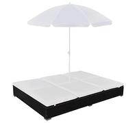 Runheo Lettino lounge per esterni, in polyrattan, nero, con ombrellone, lettino relax per 2 persone, regolabile in 7 posizioni, con cuscino impermeabile