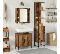 Runheo Mobile da bagno in legno marrone con specchio, vano portaoggetti e 13 ripiani, set da 3 pezzi per WC degli ospiti, mobiletto e armadietto, salvaspazio, in piedi