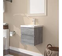 Runheo Mobile per lavabo con lavabo da incasso, in legno Sonoma, 41 x 38,5 x 45 cm, mobile da bagno con cassetto e porta, da appendere alla parete, salvaspazio