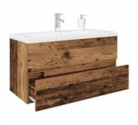 Runheo Mobile sottolavabo in legno con lavabo da incasso e rubinetto, 90 x 38,5 x 45 cm, cassetto e porta, da appendere a parete, per bagno, WC degli ospiti, salvaspazio, con spazio e ripiano