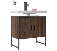 Runheo Mobile sottolavabo marrone effetto quercia in legno e acciaio, 60 x 33 x 60 cm, con spazio e apertura per sifone, per bagno degli ospiti, salvaspazio e stabile