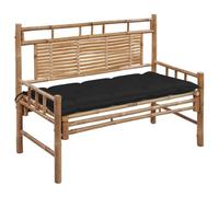 Runheo Panca da giardino in bambù, 120 cm, con cuscino, resistente alle intemperie, con schienale, per terrazza, balcone, panca in legno durevole, per esterni, veranda e giardino d'inverno