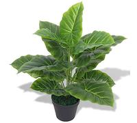 Runheo Pianta artificiale di taro con vaso da 45 cm, verde, 12 foglie fedeli ai dettagli, materiale plastico, facile da pulire, realistica, ideale per soggiorno, ufficio, balcone, terrazza