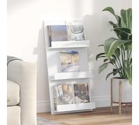 Runheo Portariviste bianco in legno 51 x 11 x 102 cm con 3 ripiani, versatile portariviste e cestino per giornali, per soggiorno, ufficio e angolo lettura, pratico stoccaggio e ordine