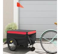 Runheo Rimorchio per Bicicletta Nero e Rosso in Ferro da 45 kg Bandiera di Sicurezza Pieghevole per Trasporto Carichi Bambini Cani Outdoor Ciclismo e Shopping
