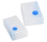 Runheo Sacchetti sottovuoto in plastica, 2 misure, 10 pezzi, trasparenti e blu, con chiusura lampo e cursore, per vestiti, coperte, cuscini, viaggi, traslochi, ordine