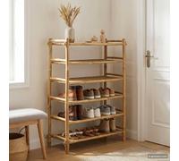 Runheo Scarpiera in bambù con 6 ripiani, salvaspazio, robusta struttura in legno per corridoio e ingresso, organizer sottile per riporre le scarpe e l'ordine nell'ingresso, colore naturale