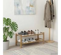 Runheo Scarpiera in bambù naturale con 2 ripiani, 68 x 28 x 30 cm, salvaspazio, per corridoio, ingresso, per riporre le scarpe in modo organizzato