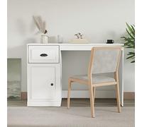 Runheo Scrivania con cassetto, in legno bianco, 115 x 50 x 75 cm, per studio, ufficio, computer portatile, con ripiano, segretaria, ergonomica, salvaspazio