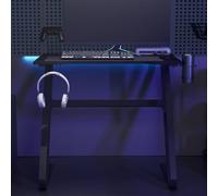 Runheo Scrivania da gioco con struttura ZZ nera, in legno e ferro, 90 x 60 x 75 cm, con ripiano per cuffie e controller, portabicchieri per giocare e lavorare comodamente