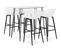 Runheo Set da bar da 5 pezzi, bianco, con piano in MDF e struttura in metallo, 120 x 60 x 105 cm, 4 sgabelli da bar ergonomici con schienale a rete, robusto PP e metallo verniciato a polvere, ideale