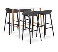 Runheo Set da bar da 5 pezzi, bianco e grigio, con piano in MDF, gambe in metallo, effetto legno, 120 x 60 x 105 cm, 4 sgabelli ergonomici in polipropilene, gambe verniciate a polvere, per sala da